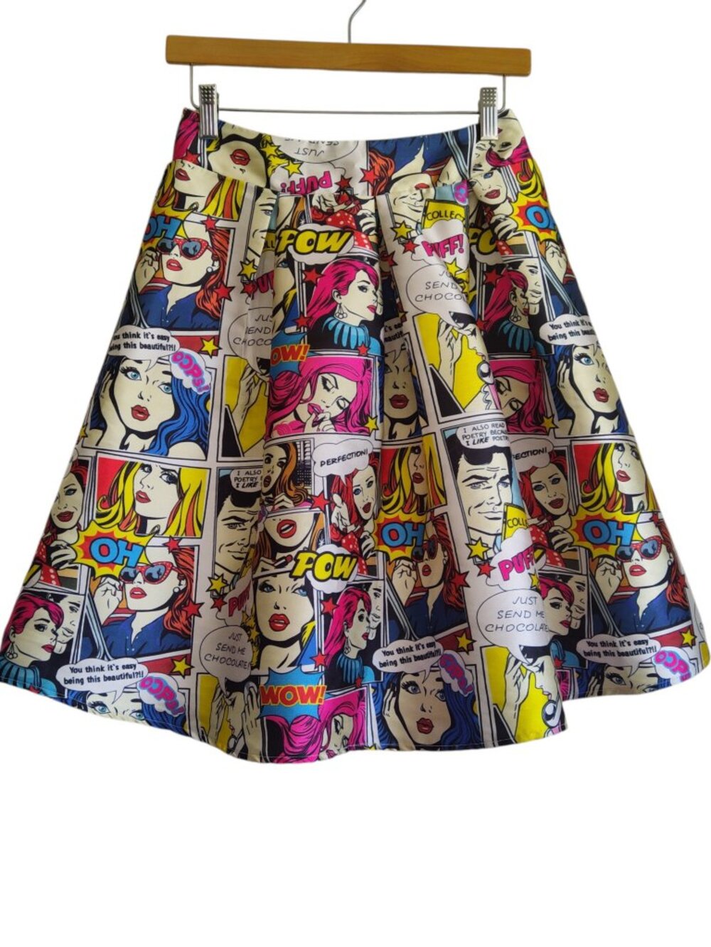 Banjul Skater Mini Skirt Graphic Pop Art Comic Book Print Retro Neon Kitsch Sz S